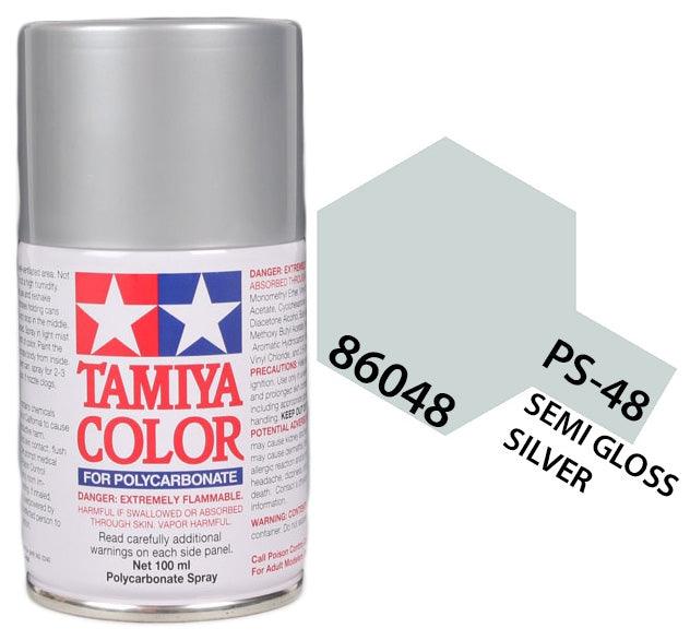 Tamiya 86048 PS-48 Semi Gloss Silver Anodized Alum Polycarbonate Spray Paint 100ml TAM86048 - A-Z Toy Hobby