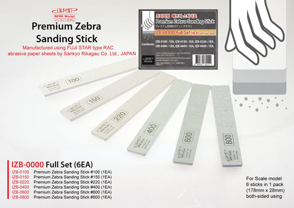 Infini Model Premium Zebra Sanding Stick Full Set (100-800) (6pcs) IZB-0000 - A-Z Toy Hobby