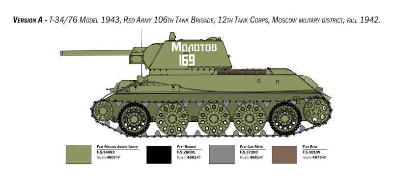 Italeri 6570 T-34/76 Model 1943 Tank Premium Edition 1/35 Model Kit - A-Z Toy Hobby