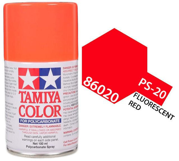 Tamiya 86020 PS-20 Fluorescent Red Polycarbonate Spray Paint 100ml TAM86020 - A-Z Toy Hobby