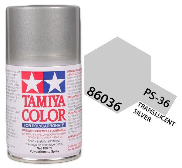 Tamiya 86036 PS-36 Translucent Silver Polycarbonate Spray Paint 100ml TAM86036 - A-Z Toy Hobby