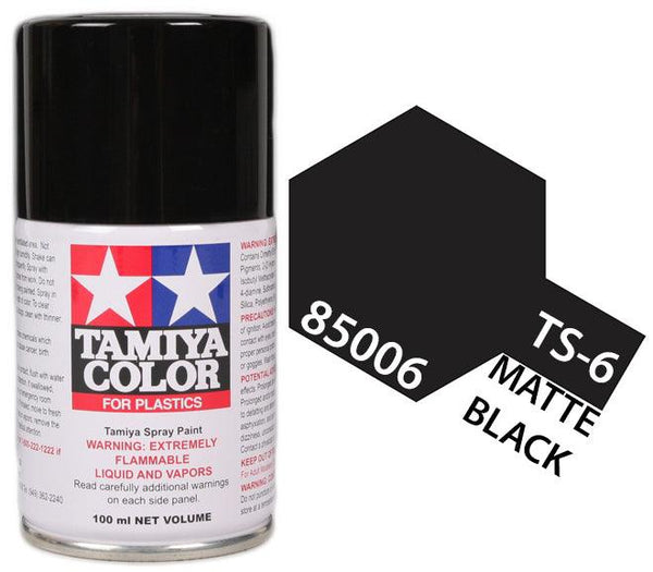 Tamiya 85006 TS-6 Matte Black Lacquer Spray Paint 100ml TAM85006 - A-Z Toy Hobby