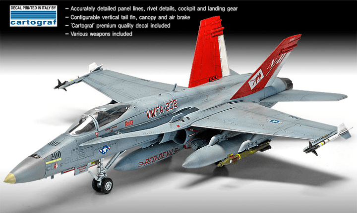 Academy 12520 USMC F/A-18A+ "VMFA-232 Red Devils" 1/72 Model Kit - A-Z Toy Hobby