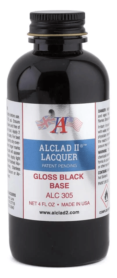 Alclad II ALC-305 Gloss Black Enamel Base Primer Paint 4oz - A-Z Toy Hobby