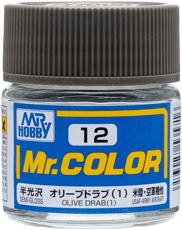 Mr. Hobby C12 Mr. Color Semi Gloss Olive Drab Lacquer Paint 10ml - A-Z Toy Hobby