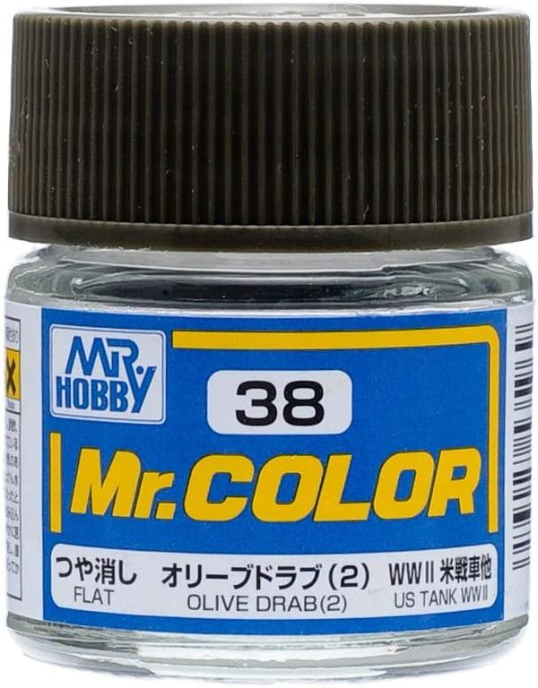 Mr. Hobby C38 Mr. Color Flat Olive Drab Lacquer Paint 10ml - A-Z Toy Hobby