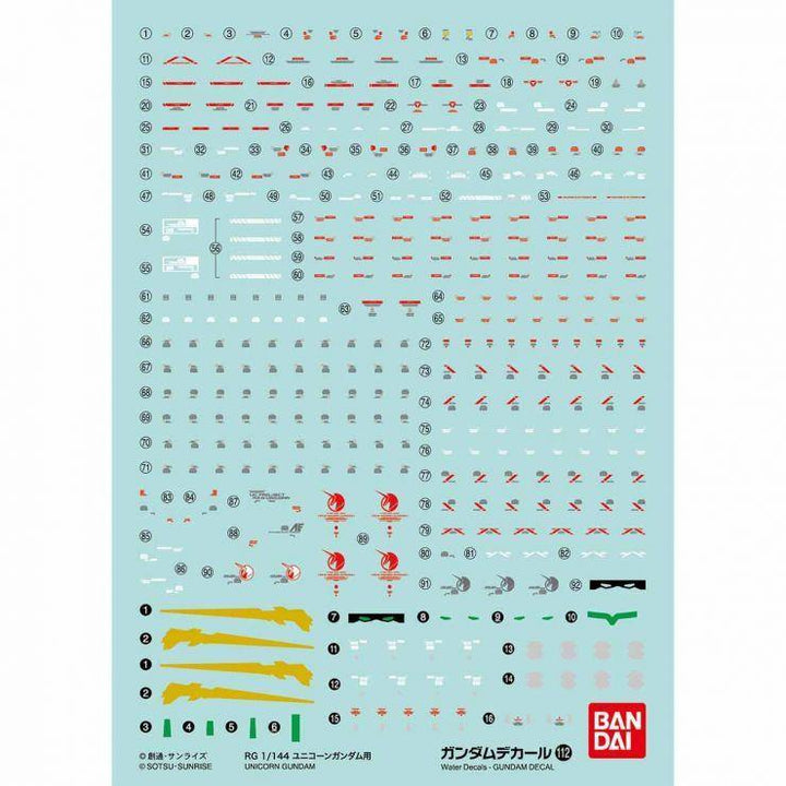 Bandai Gundam Decal GD-112 Unicorn Gundam RG 1/144 Decal - A-Z Toy Hobby