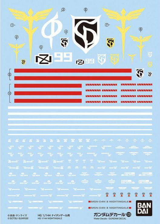 Bandai Gundam Decal GD-129 Nightingale HG 1/144 Decal - A-Z Toy Hobby