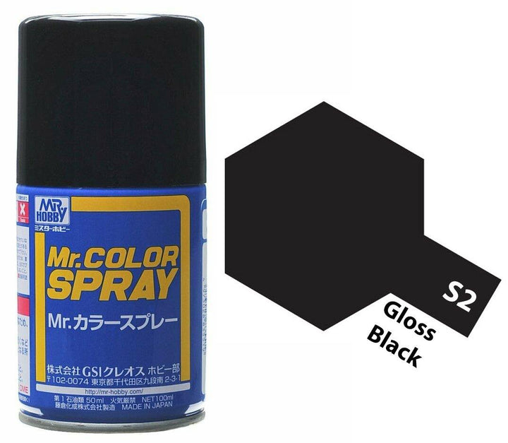 Mr. Hobby S2 Mr. Color Gloss Black Spray Paint 100ml - A-Z Toy Hobby