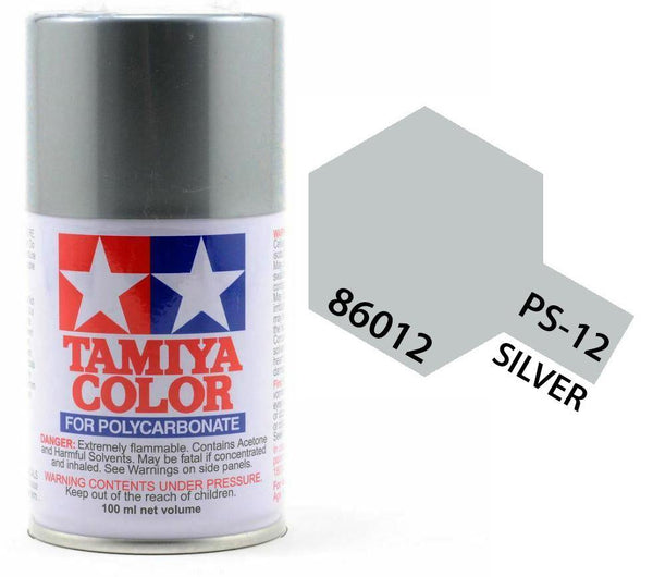 Tamiya 86012 PS-12 Silver Polycarbonate Spray Paint 100ml TAM86012 - A-Z Toy Hobby