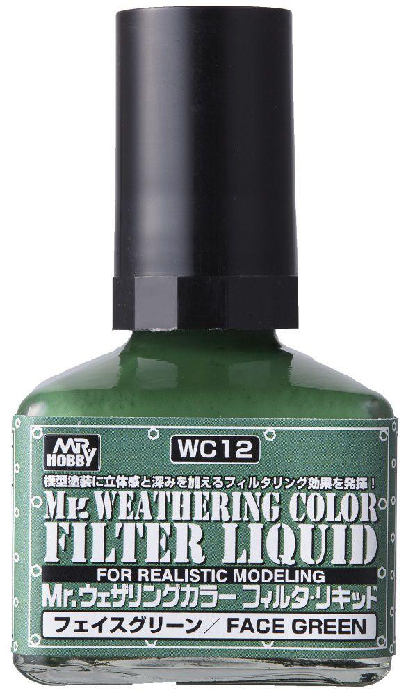 Mr. Hobby WC12 Mr. Weathering Color Filter Liquid Face Green 40ml - A-Z Toy Hobby