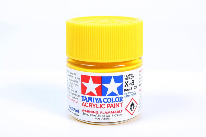 Tamiya 81008 X-8 Lemon Yellow Acrylic Paint 23ml TAM81008 - A-Z Toy Hobby